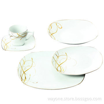30pcs Porcelain Square-shaped Dinner Set with Gold Design and Dishwasher/Microwave/Oven Safe